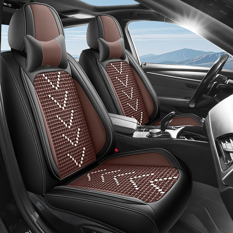 (Comfort Edition) Front Double Seats, Equipped with 2 Comfortable Headrests, Luxurious Ice Silk Full-Cover Car Seat Covers, Universal, Comfortable, Breathable, and Wear-Resistant, Suitable for All Seasons, Three-Dimensional Design That Fits the Seat Well, Simple and Luxurious Style, Five-Seat Version with Color Options, Suitable for Sedans, Suvs, Pickup Trucks, and Other Various Models