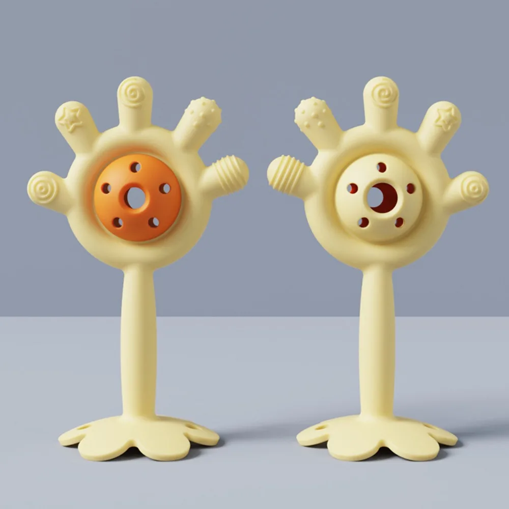 

Silicone Teether Food Grade BPA Free Hand Bell Soothing Infant Grab Shake Toddlers Teething Rattle Sensory Accessories