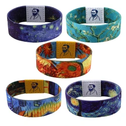 Classic Van Gogh Oil Painting Styles Wide Band Bangles Armband Men Women Stretch Wristband Bracelet Fashion Accessories