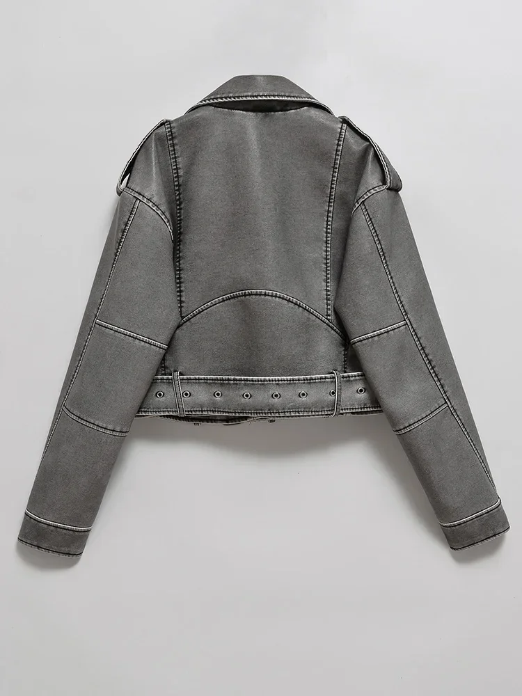 Blouson de motard en cuir PU pour femme, manteaux courts et cool, fermeture éclair, mode européenne, streetwear rétro, printemps et automne, 2024