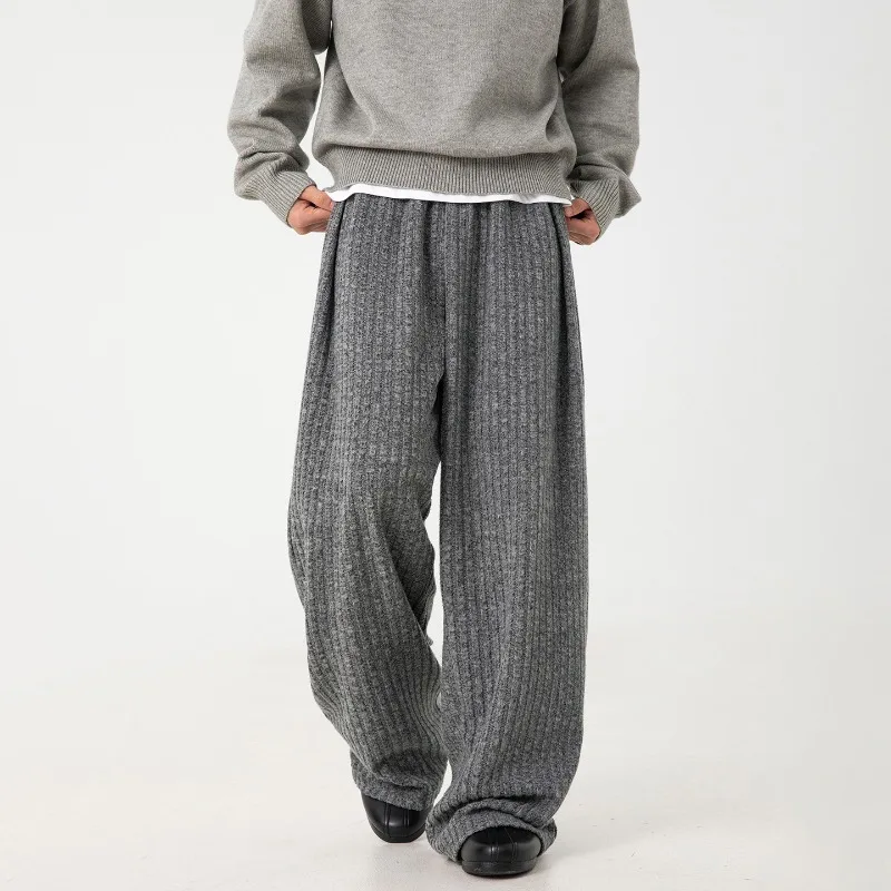 

Мужские повседневные широкие брюки, однотонные весенне-осенние спортивные штаны с высокой талией и завязками, свободные прямые брюки, шикарная уличная одежда