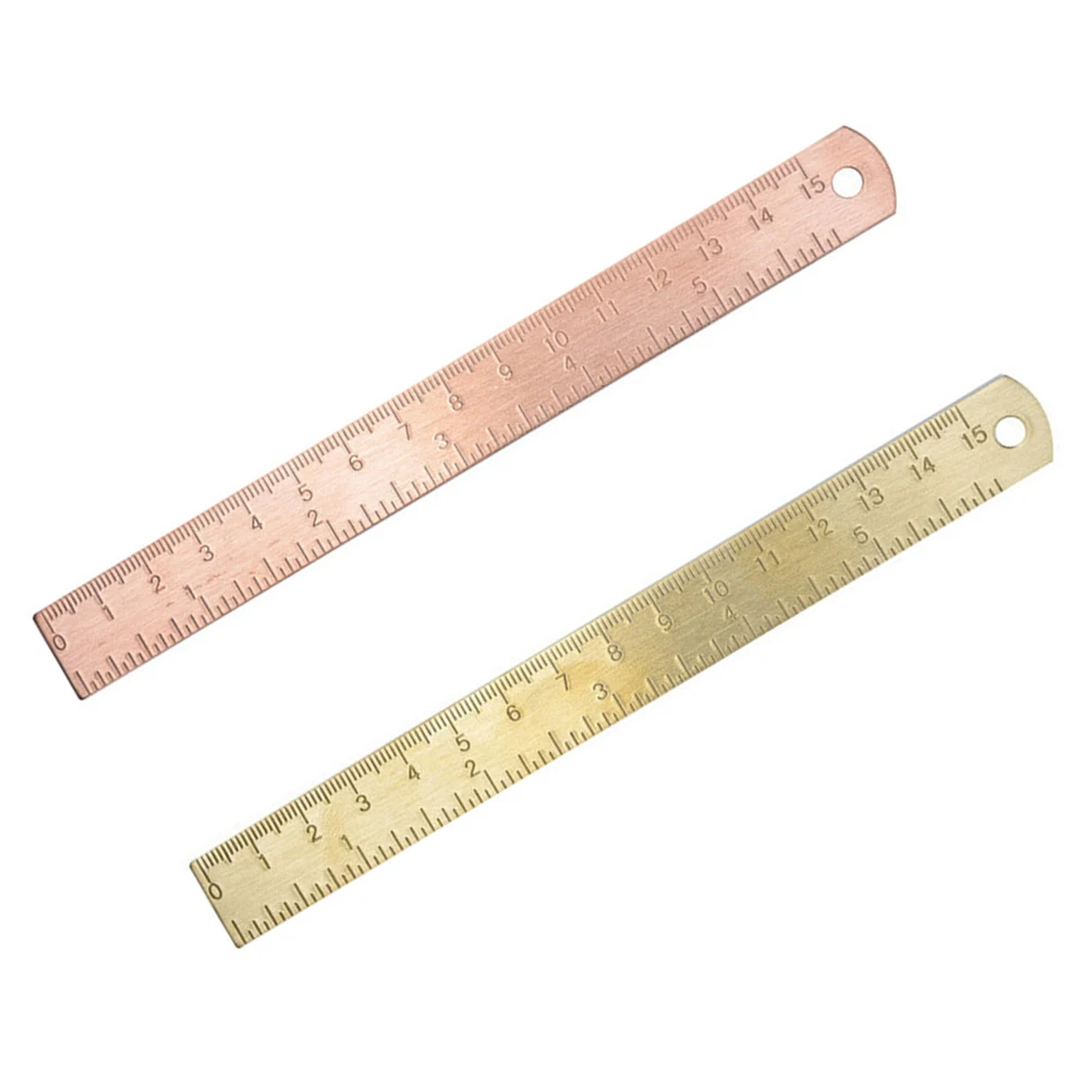 2 قطعة مسطرة عتيقة من النحاس ومسطرة مسطرة بمقياس مزدوج للمكتب المدرسي المنزلي (1 قطعة مسطرة نحاسية 150 مللي متر ومسطرة 150 مللي متر)
