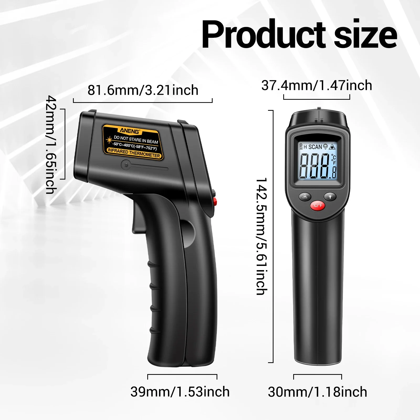 -50℃~400℃ Non-Contact Infrared Thermometer IR Laser Thermometer Handheld Digital Temperature Tester Industrial Thermometer TH201