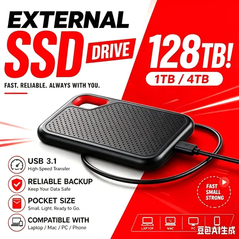 2TB Portable SSD 4TB External Hard Drive USB C High Speed Mobile Data Storage