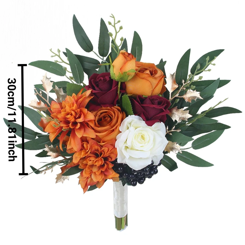 Bridal Wedding Bouquets Roses Artificial Flowers Bouquets Fall Wedding Decor Bride Burnt Orange Bridal Bouquet For Wedding image 2