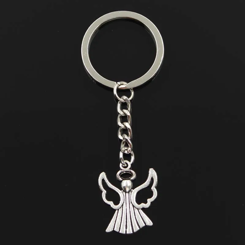 New Fashion Keychain 26x21mm Praying Angel Pendants DIY Men Silver Color Car Key Chain Ring Holder Souvenir For Gift