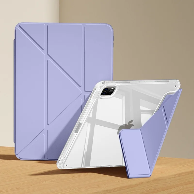 For iPad Pro 11 Case M4 2024 11inch Y+Tri-Fold Stand Acrylic Back Cover with Pen Slot For iPad Pro 11 2025 M5 Cover (A3357)