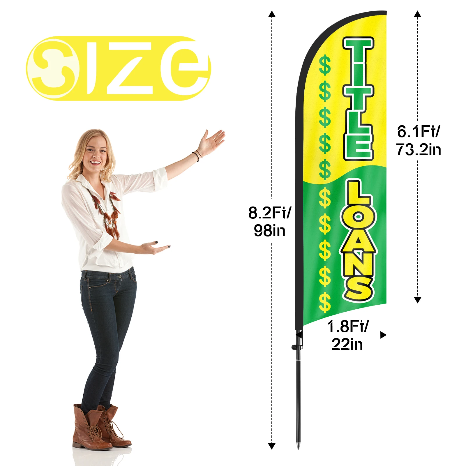 FSFLAG 1PCS 280CM The Title Loans Feather Flag with Flagpole Advertising Outdoor Banner Decoration for Businesse and Storefront