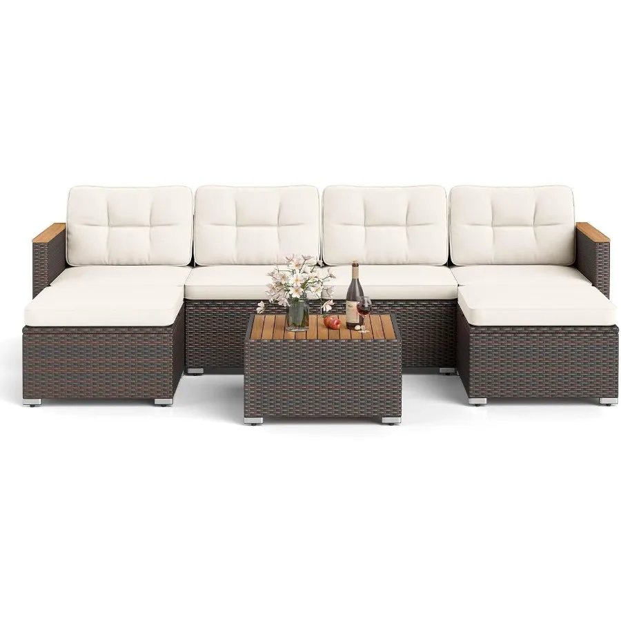 

7 Pieces U Shape Outdoor Furniture Set with Rattan Cushioned Sofa Chairs and Coffee Table Ideal for Backyard Porch Balcony and