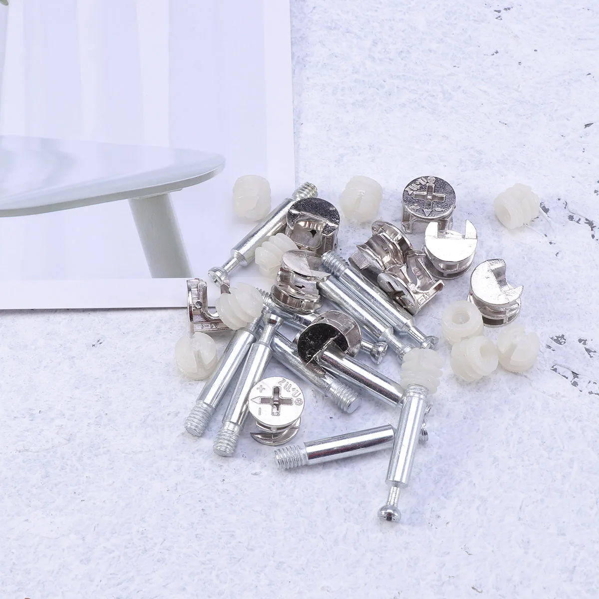 

10Sets Furniture Connectors Cam Fittings Pre-Inserted Nuts Dowels Self-Tapping Design for Cabinet Cupboard Drawer Furniture