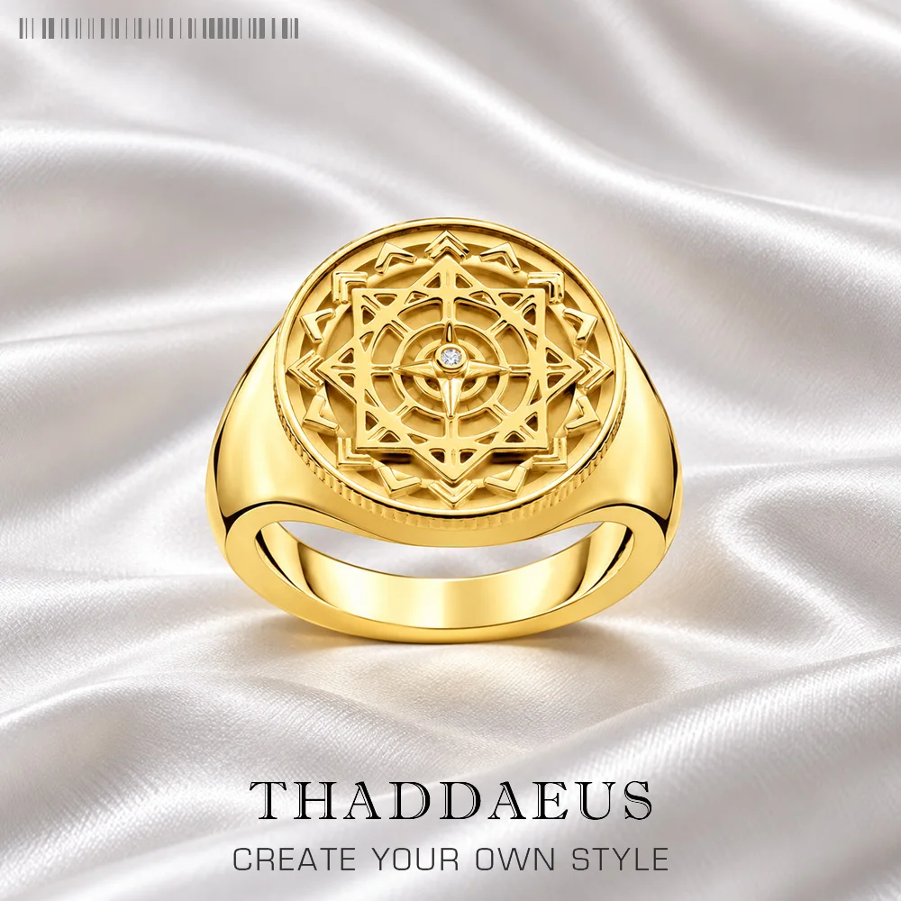 Ring Vintage Compass Nostalgic Fine Jewerly For Women Men 2023 Spring Brand New Love Gift In 925 Sterling Silver
