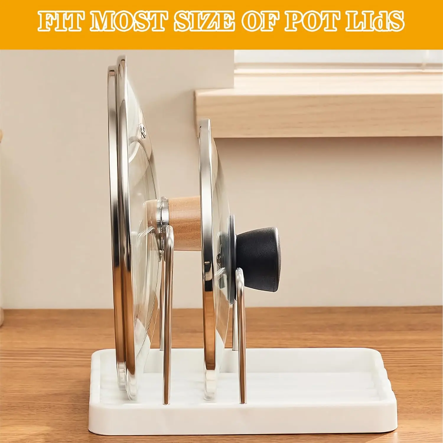Stainless Steel Pot Lid Rack Efficient Double Layer Storage Rack Kitchen Utensil Holder Multi Functional Two Row Lid Organizer