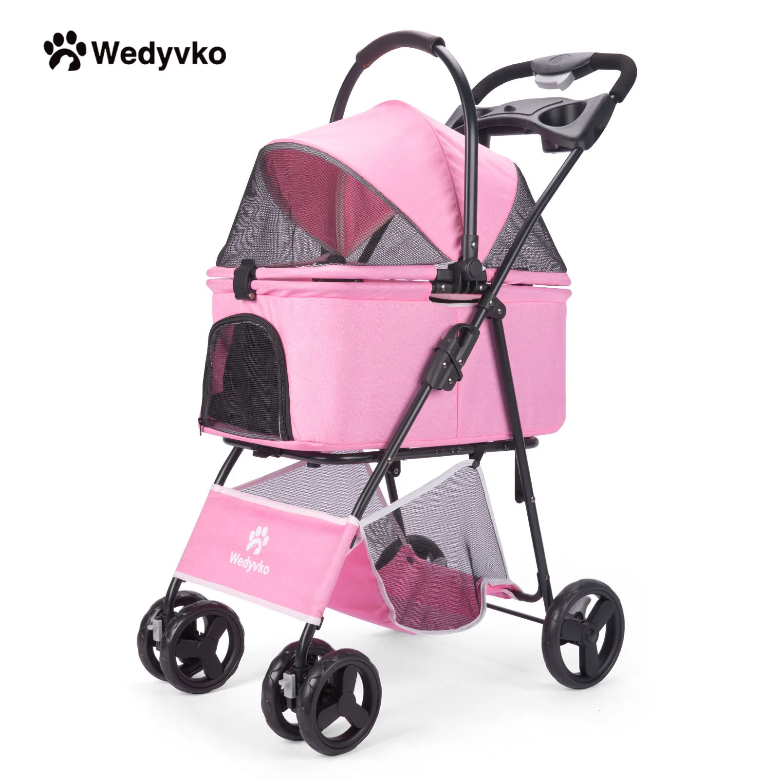 Four-wheeled Universal Wheel  Luxury Detachable Pet Stroller Light Cup Holder Design Dog Cart Outdoor Travel dogs accessories