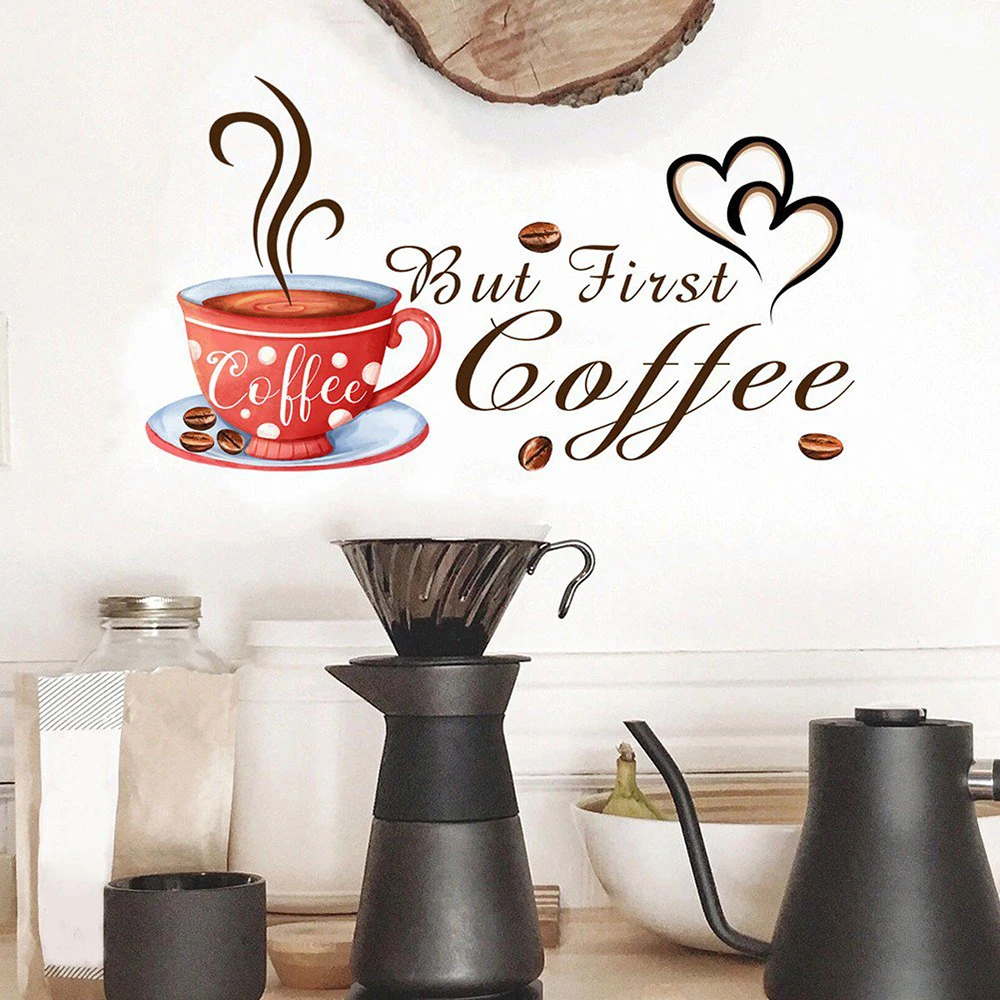 But First Coffee Cup Wall Sticker Cafe Pub Decals Bar Kitchen Wall Decal Living Room Home Decor