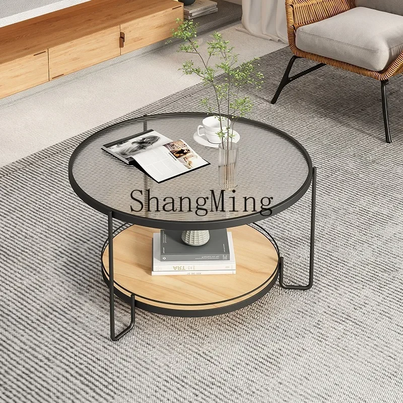 طاولة قهوة زجاجية فاخرة خفيفة FG بحجم دائري وحديث وبسيط ومجموعة عالية ومنخفضة طاولة قهوة تلسكوبية للأطفال والأم