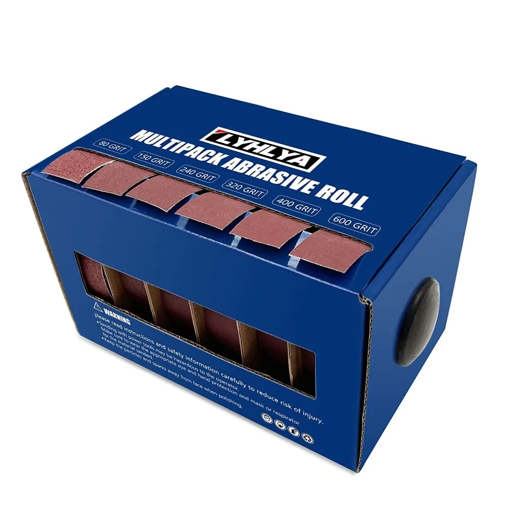 

Набор из шести рулонов наждачной бумаги с зернистостью от 80 до 600 в коробке-диспенсере для обработки дерева, металла и автофурнитуры