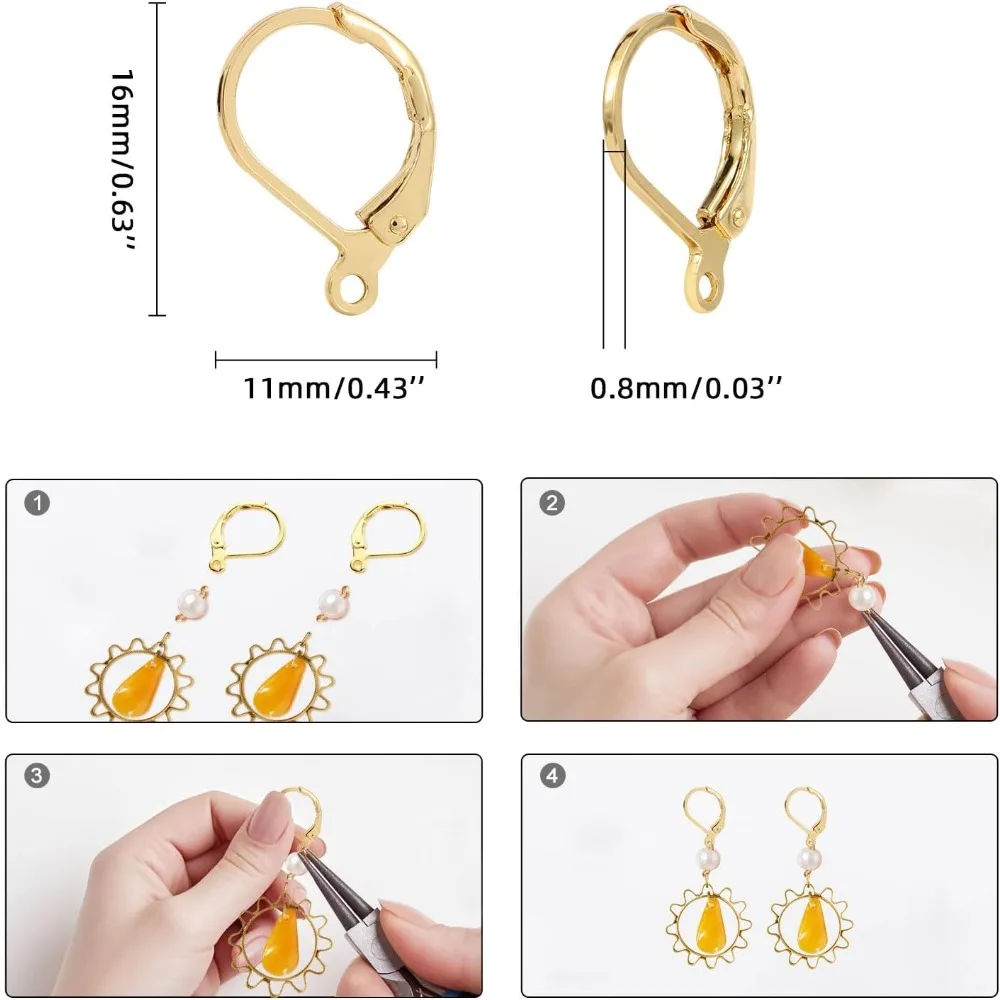 100pcs Leverback Earring Hooks Hypoallergenic French Dangle Ear Wire Findings for DIY Jewelry Making