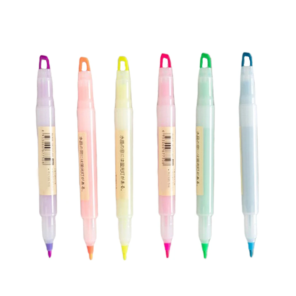 

6Pcs Fluorescent Highlighter Pen Set Dual Tip Marker Vivid Color Fast Drying Ink Not Easy to Fade for Note Taking Planner