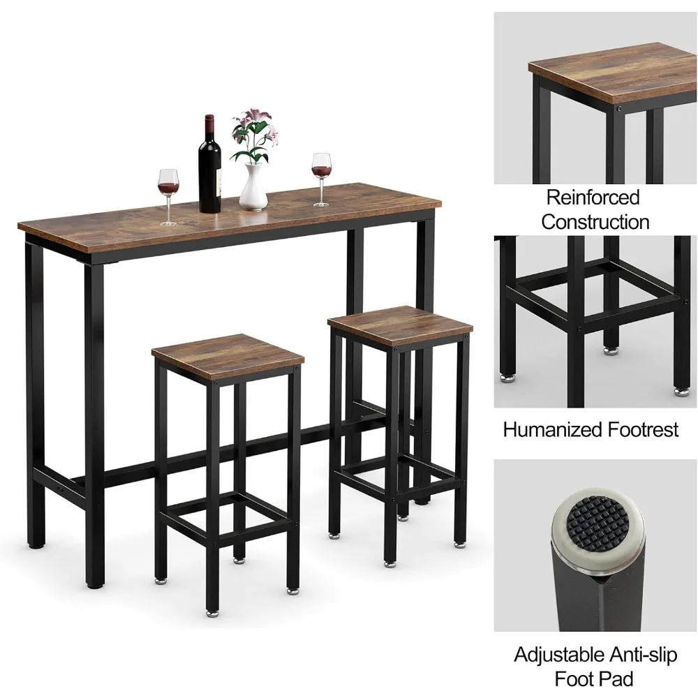 39.5 High Bar Table Set with 2 x 28 Stools, Counter Height Dining, Backless Chairs for Pub Style Dining