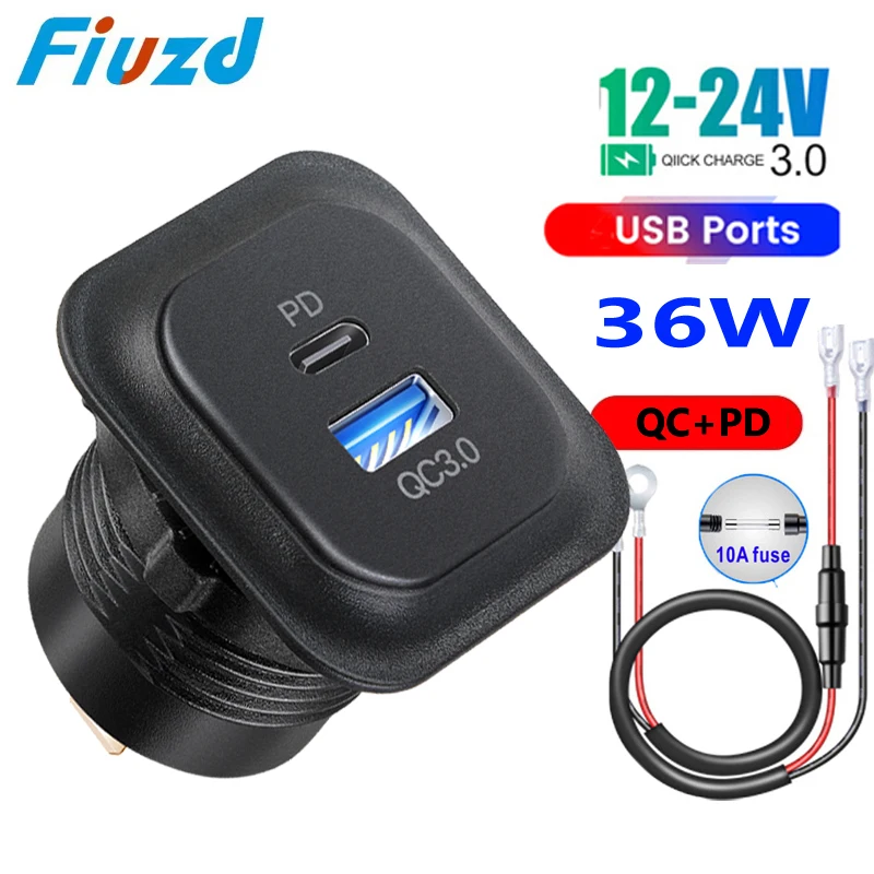 

USB Charger Socket Waterproof Fast Charge Adapter PD Type c Power Outlet with LED Dual Ports Fast Charging for Motorcycle ATV RV