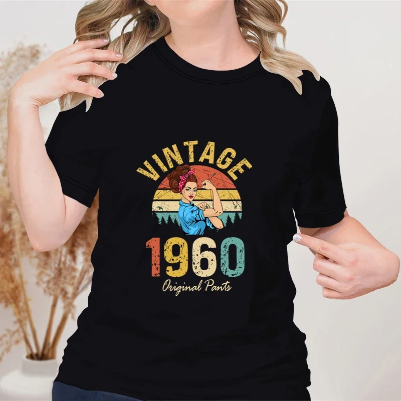 60th Birthday Gift Women Vintage 1964 T-shirt Original Parts Round Neck Classic Tops Age Clothes Retro Blouse Born 1964 T-Shirt