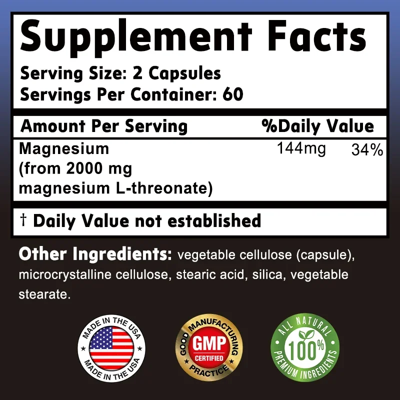 Magnesium L-Threonate Supplement – Promote Brain Health, Enhance Memory, Concentration, and Increase Nerve Energy