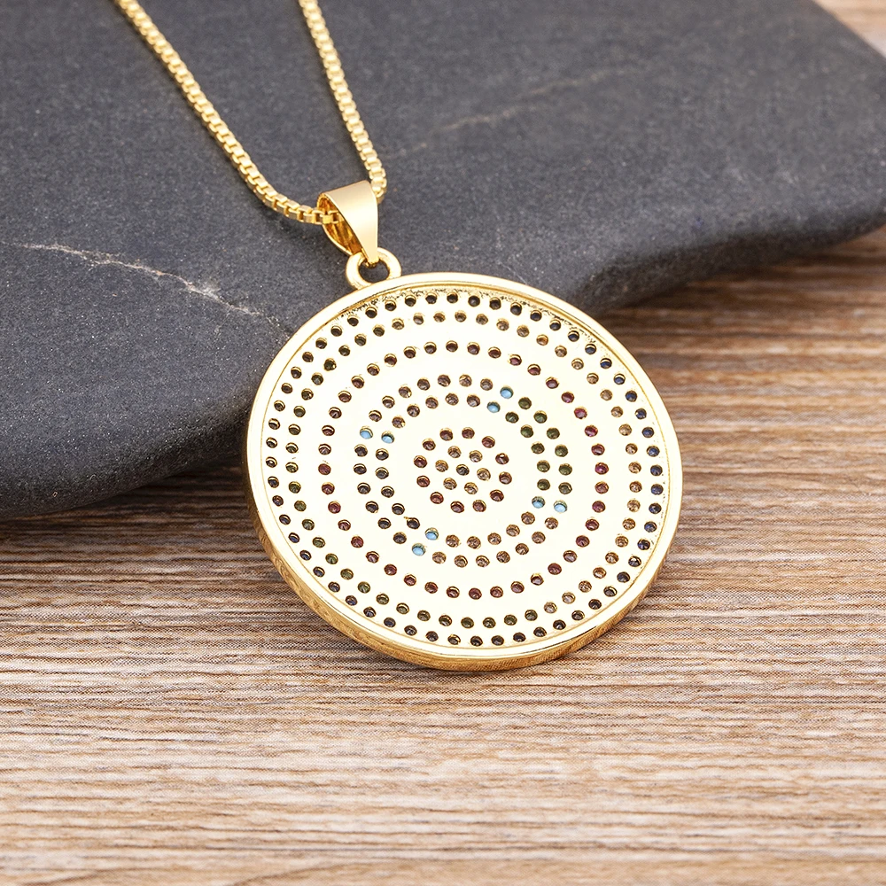 Nidin Vintage Multi Layered Round Coin Colorful Zircon Pendants Necklaces For Women Bohemia Gold Plated Long Chain Jewelry Gift