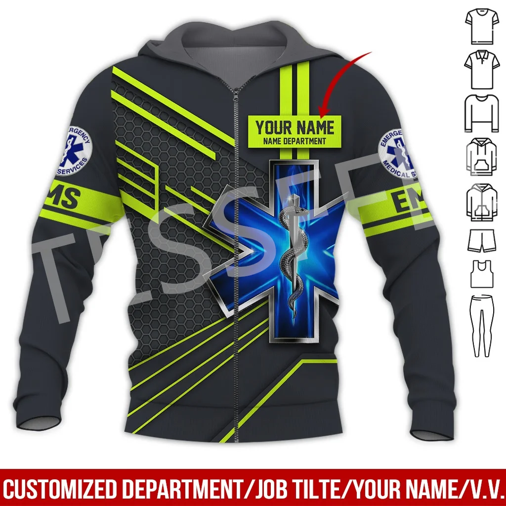 Custom Name Cosplay EMS EMT Medical Paramedic Worker Tattoo Tracksuit Vintage 3DPrint Pullover Harajuku Jacket Casual Hoodies 27