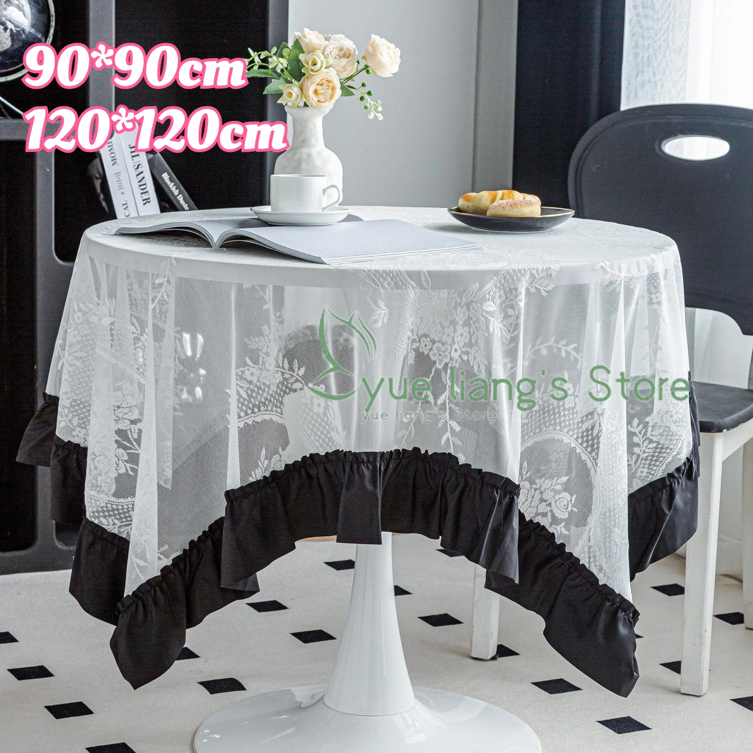 French White Vintage Tablecloth Black Lace Dining Table Coffee Table Tablecloth Light Luxury, Romantic, and Artistic Scarf