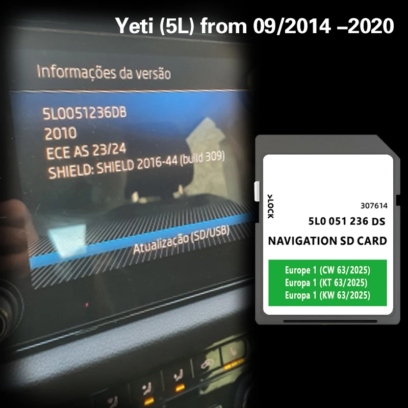 

Use for Skoda Yeti (5L) from 09/2014-2020 Map Cover Europe Melta Romania Portugal Gps SD Card