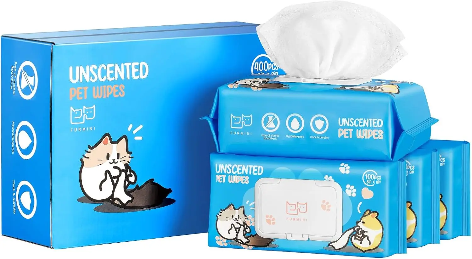 Toallitas para mascotas sin perfume, 400 unidades, hipoalergénicas, sin alcohol, suaves para pieles sensibles, seguras para rostro, patas, abrigo y trasero