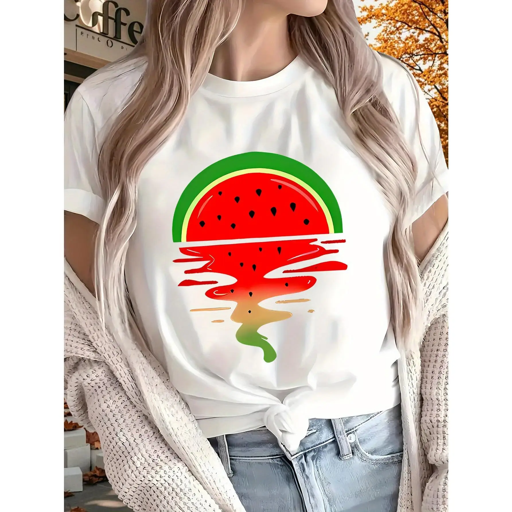 

Women's Pure Cotton Printed T-shirt, Short Sleeved, Suitable for All Seasons, Suitable for Outdoor, Home, and Sports Top Gifts