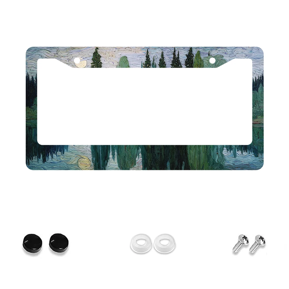 

1pc Multicolor Van Gogh Painting Pattern 2 Hole License Plate Frame Aluminum Material 6x12 Inches with Screw Set Retro Novelty