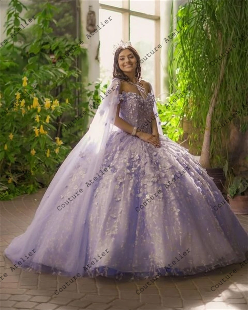 Vestidos de quinceañera púrpura claro de tul, vestido de baile con cuentas, vestido de fiesta de cumpleaños, vestido de graduación con cordones con capa, dulce 15 16