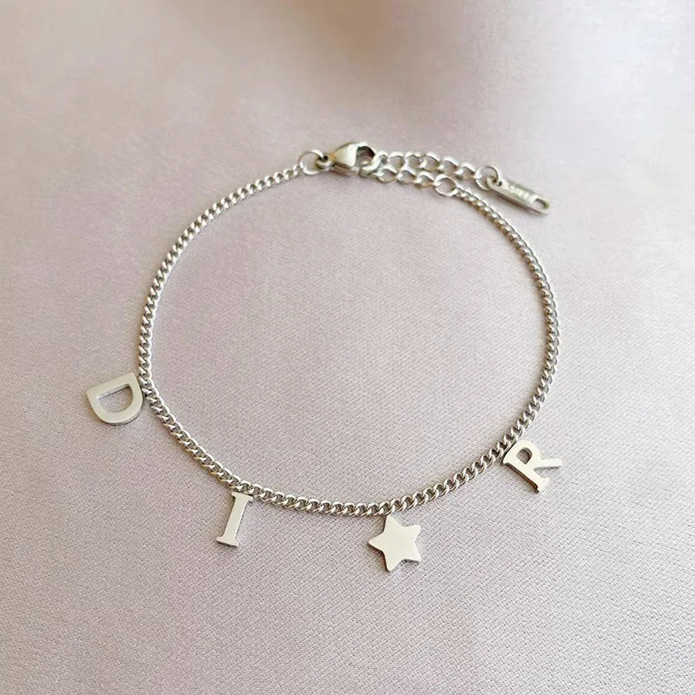 Korea Letter Star Pendant Bracelet for Women Girl New Trendy Stainless Steel Simple Wristlet Luxury Jewelry Party Gift