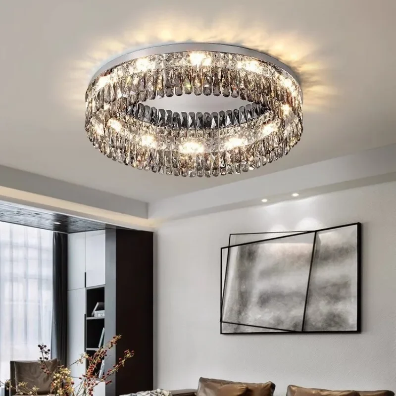 Imagem -04 - Crystal Chandelier For Living Room Lâmpada do Teto Iluminação Circular Chrome Silver Luminaires Quarto e Restaurante