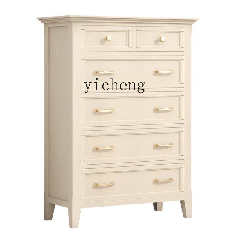 Yy Solid Wood Chest of Drawers Storage Cabinet Milk Coffee Color 7-Drawer Cabinet Locker Bedroom