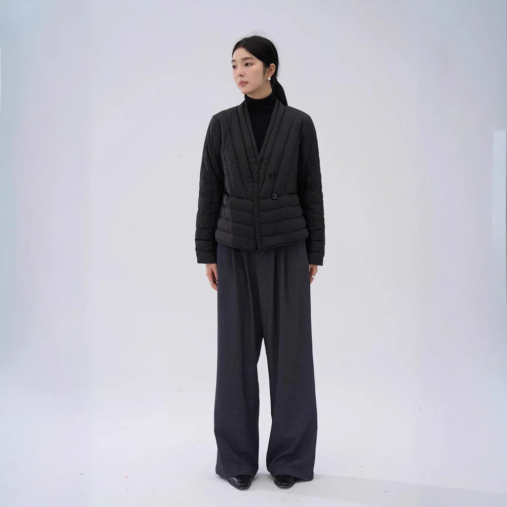 2025 가을/겨울 신상 여성 다운 재킷 출퇴근용 V넥 화이트 덕다운 코트