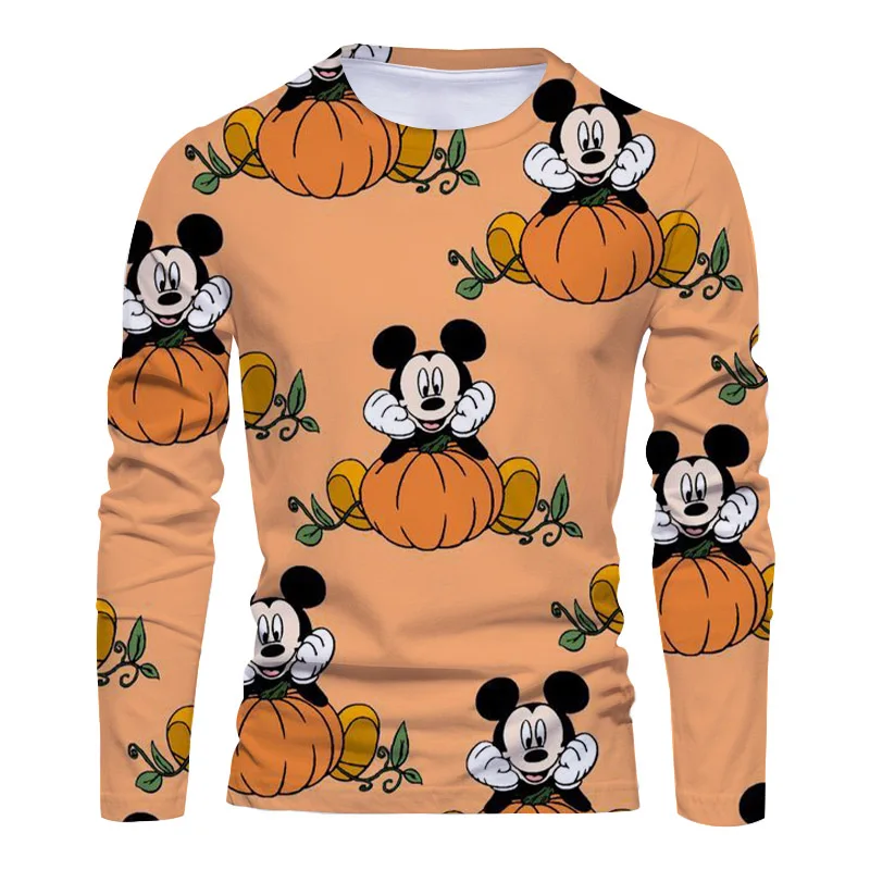 Camiseta de manga larga Unisex, camiseta informal de dibujos animados de Mickey, a la moda y cómoda para Halloween, novedad de 2024