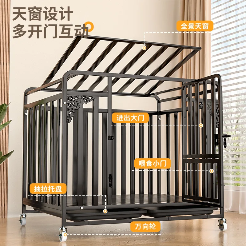 Dog Cage 3cm Wide Inner Tube, Six Sided Square Tube, Medium and Large Dog with Toilet, Dog Cage, Indoor Pet Dogs Cage Supplies