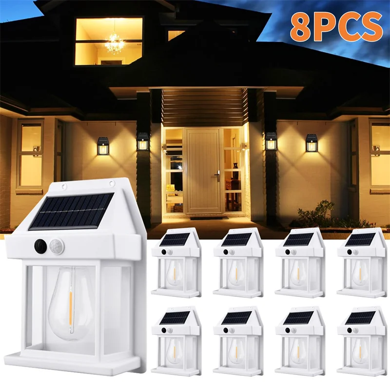 Solar Tungsten Wall Lights Outdoor Dusk to Dawn Motion Sensor Light Waterproof Solar Porch Lights with 3 Modes for Patio Garage