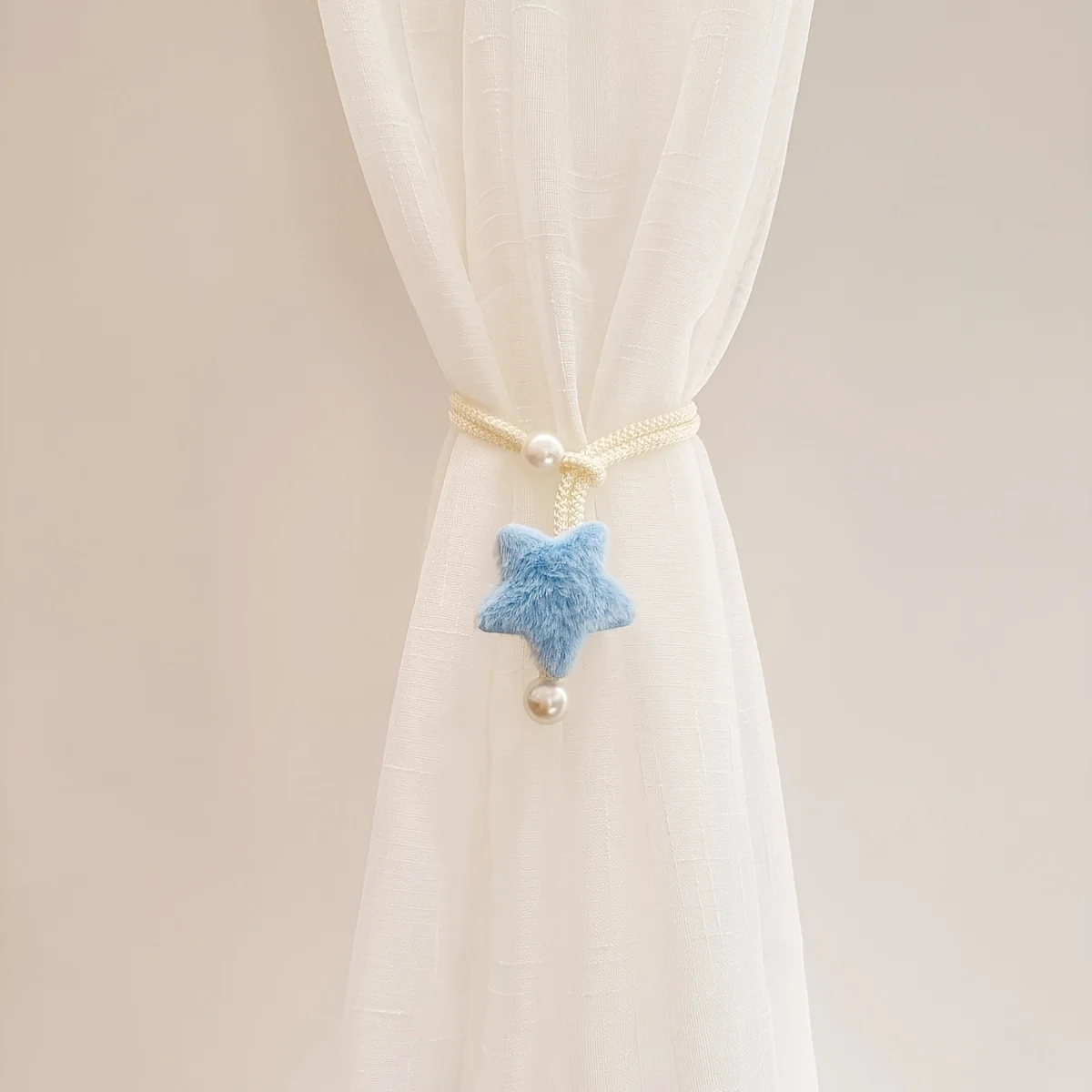 2PC INS-style Soft Three-dimensional Plush Star Bead Curtain Ties – Versatile Ropes for Kids' Room Decor & Mosquito Net