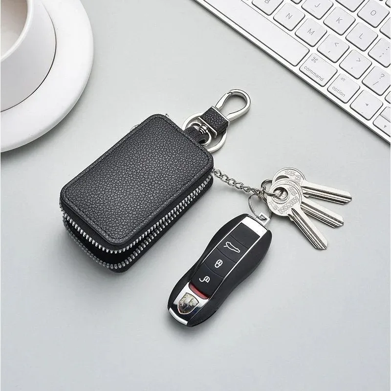 Car Key Case Key Fob Cover Remote Protector Premium Leather With Zipper For SUV Sedan Hatchback Wagon MPV Auto Accessories