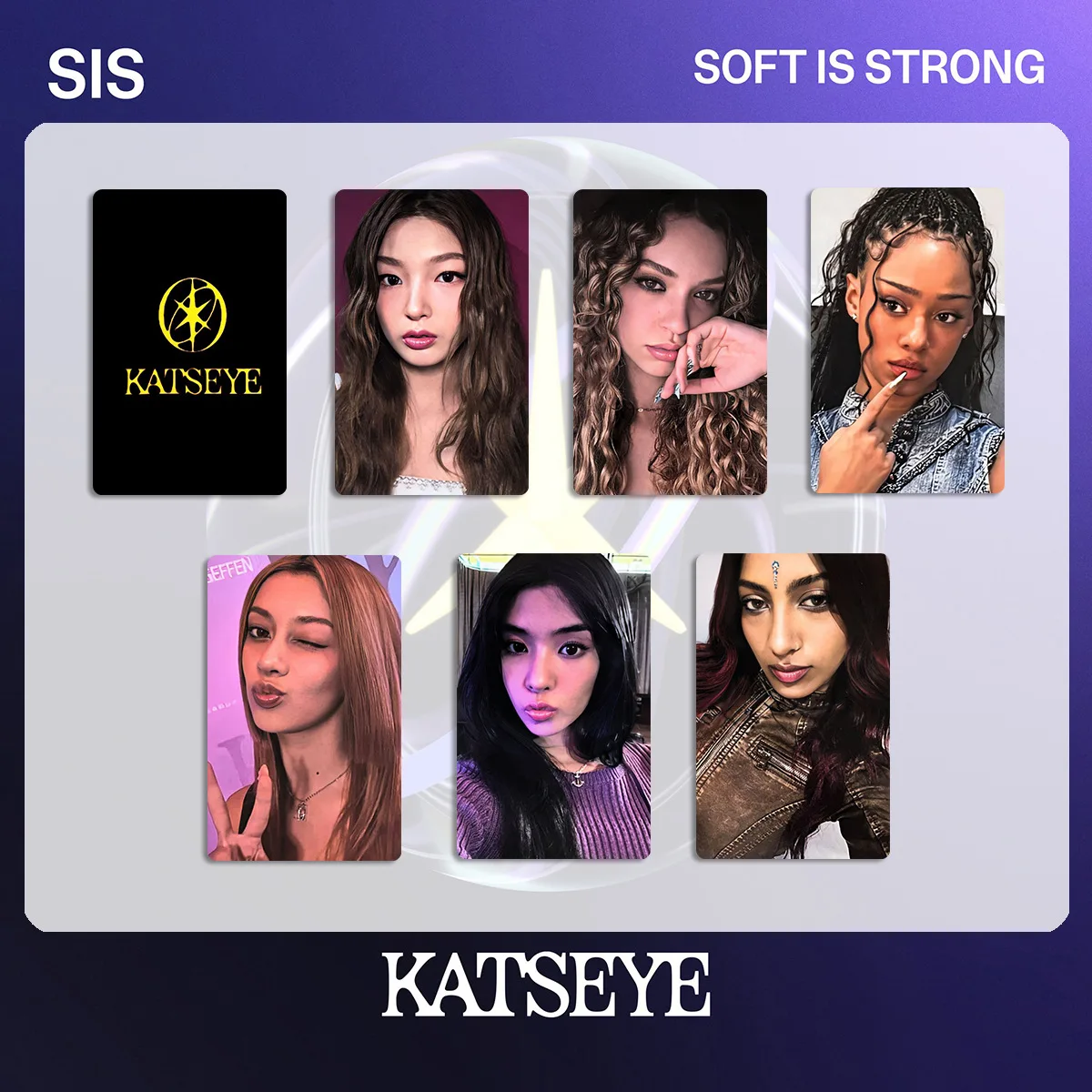 

KPOP KATSEYE BEAUTIFUL CHAOS Альбом Фотокарточки WVS UMS STRONG POb Карты Benefit EYEKONS Коллекционные фанатские карты