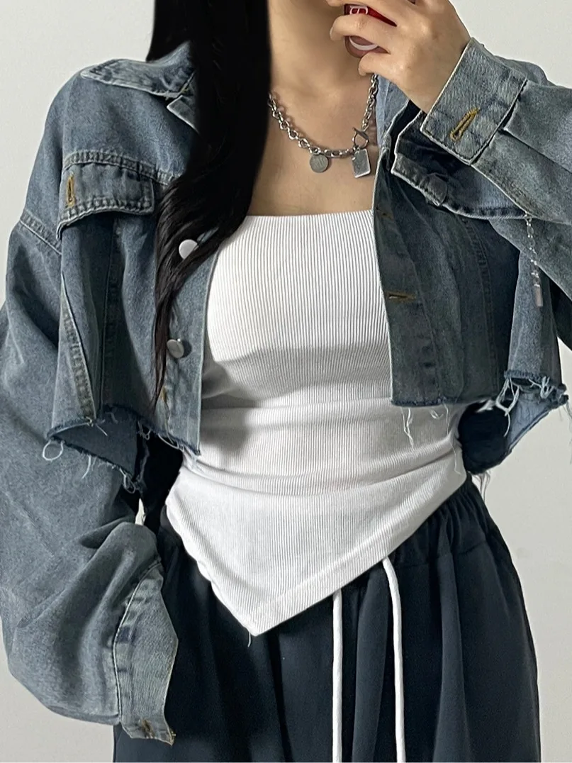 

Свободный длинный воротник-свек в стиле ретро, джинсовая женская одежда на весну и осень, модная шикарная уличная одежда с подолом