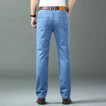 New Ice Silk Thin Denim Jeans For Men Blue Straight Stretch Cotton Pants Business Casual Lightweight Trousers Spring Summer 3