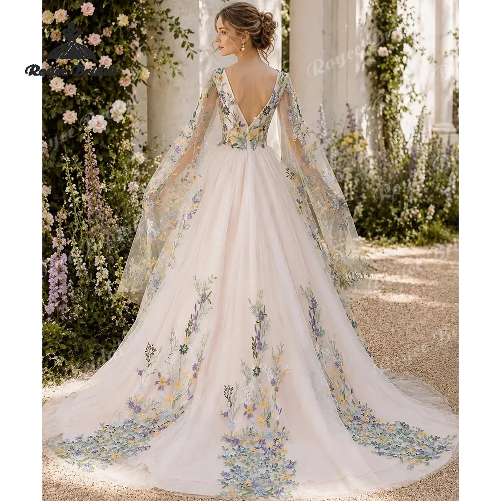 Deep V Neck Appliques A Line Wedding Dresses 2027 Backless Embroidery Bridal Gown Customized Vestido De Novia