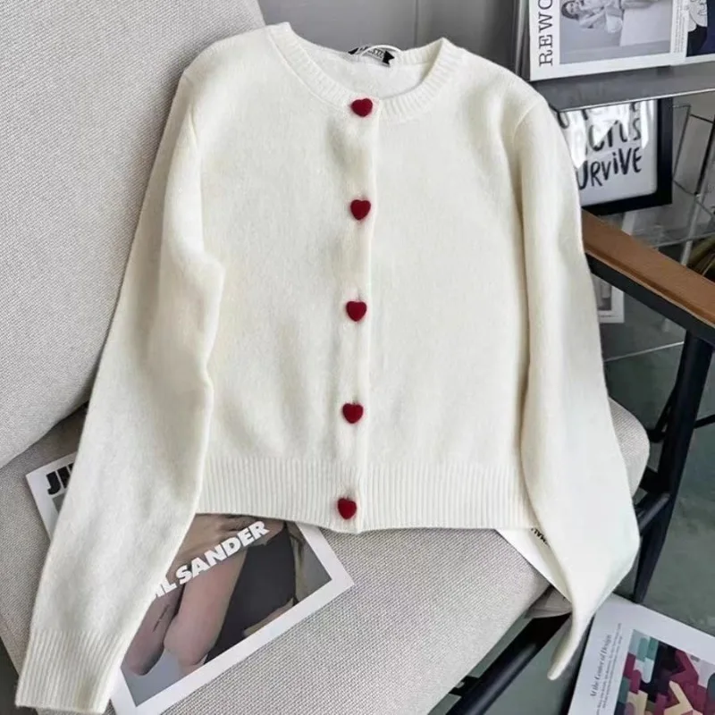 sweet love Buttons knitting Cardigan Women Autumn Winter Simplicity Loose Solid color sweater coat O-neck Long sleeve Knitwear