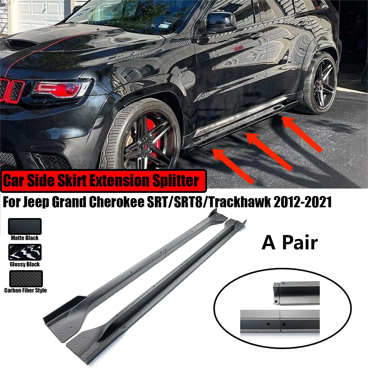 For Jeep Grand Cherokee SRT/SRT8/Trackhawk 2012-2021 Car Side Skirt Extension Splitter 4 PCS Plate Lip Bumper Winglet Body Kit