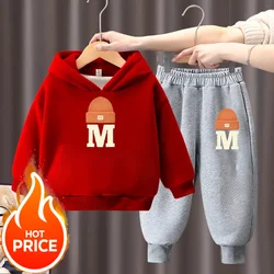 winter Boys Clothes plush warm long sleeve& trousers 2 Pieces Set Teenage Girls & Boys Printed Letter hoodies Fashion Casual Top